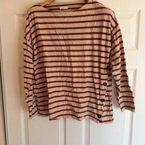 J. Jill Pink and Brown Striped Side-Button Shirt Tall